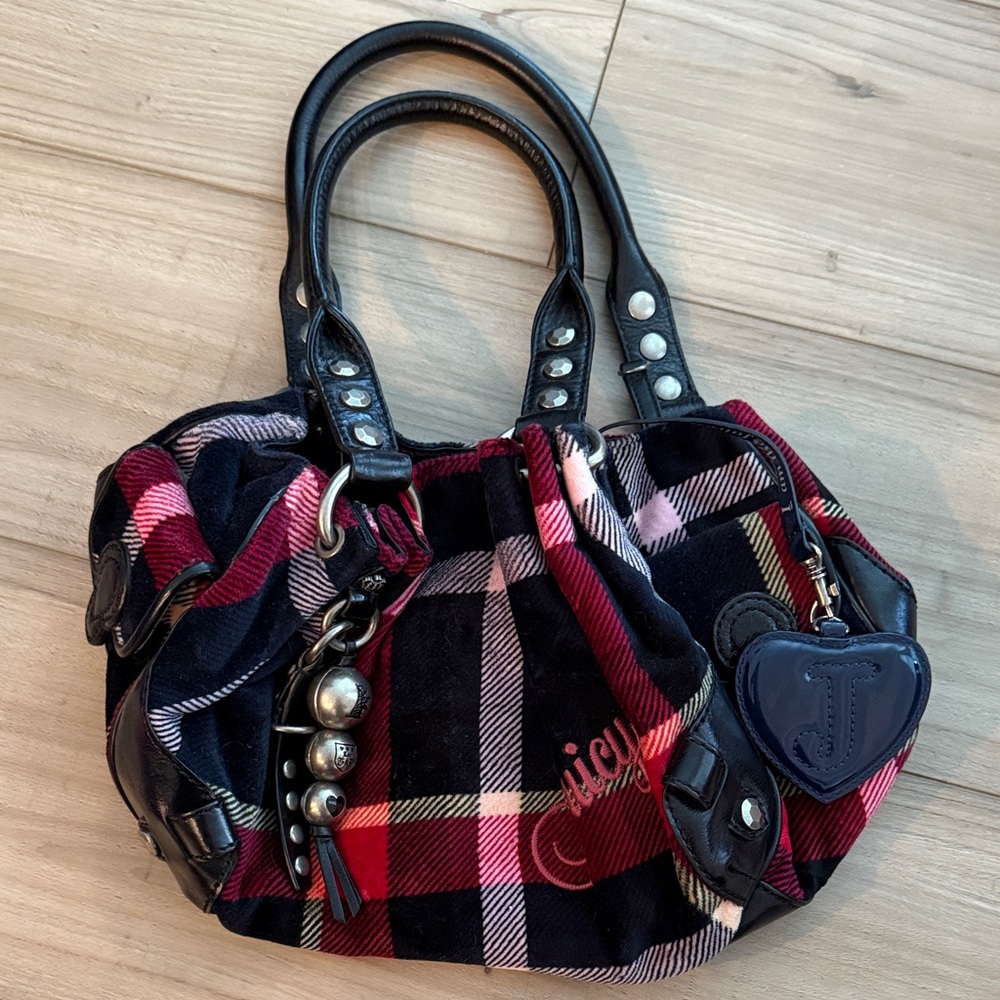 Juicy Couture Red and Black Plaid Shoulder Bag
